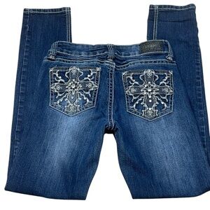 ZCO jeans womens Size 7 Dark Wash Embellished Pockets Skinny ThickStitch Stretch